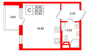 Квартира в ЖК Югтаун, студия, 27.82 м², 5 этаж