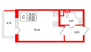 Квартира в ЖК Югтаун, студия, 27.68 м², 2 этаж