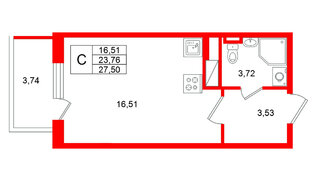 Квартира в ЖК Югтаун, студия, 27.5 м², 4 этаж