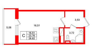 Квартира в ЖК Югтаун, студия, 28.82 м², 5 этаж