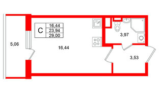 Квартира в ЖК Югтаун, студия, 29 м², 2 этаж