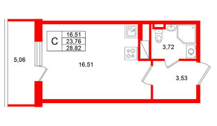 Квартира в ЖК Югтаун, студия, 28.82 м², 3 этаж