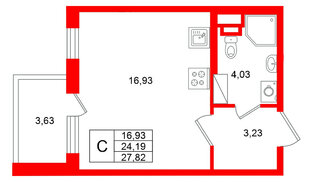 Квартира в ЖК «Югтаун», студия, 27.82 м², 3 этаж