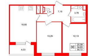 Квартира в ЖК «Югтаун», 2 комнатная, 58.72 м², 2 этаж