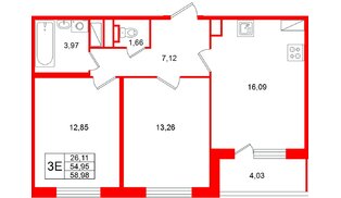 Квартира в ЖК «Югтаун», 2 комнатная, 58.98 м², 2 этаж