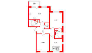 Квартира в ЖК «Югтаун», 3 комнатная, 84.82 м², 2 этаж