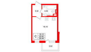 Квартира в ЖК «Югтаун», студия, 29.44 м², 2 этаж