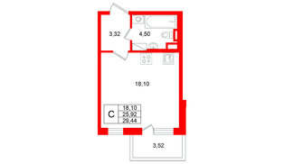 Квартира в ЖК «Югтаун», студия, 29.44 м², 4 этаж