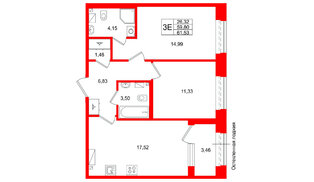 Квартира в ЖК Аристократ, 2 комнатная, 59.8 м², 8 этаж
