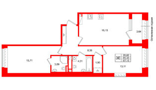 Квартира в ЖК Аристократ, 2 комнатная, 65.33 м², 5 этаж