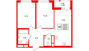 Квартира в ЖК «Имена», 2 комнатная, 59.53 м², 9 этаж