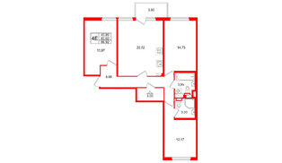 Квартира в ЖК Любоград, 3 комнатная, 86.92 м², 2 этаж