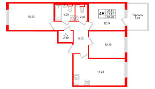 Квартира в ЖК Любоград, 3 комнатная, 81.35 м², 1 этаж