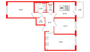 Квартира в ЖК Любоград, 3 комнатная, 77.96 м², 2 этаж