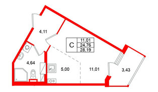 Квартира в ЖК Любоград, студия, 28.19 м², 4 этаж