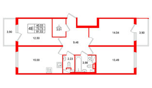 Квартира в ЖК Любоград, 3 комнатная, 81.53 м², 4 этаж