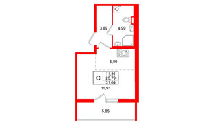 Квартира в ЖК Любоград, студия, 31.64 м², 1 этаж