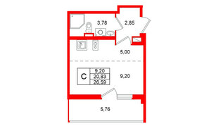 Квартира в ЖК Любоград, студия, 26.59 м², 1 этаж