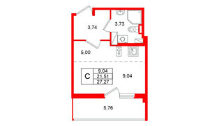 Квартира в ЖК Любоград, студия, 27.27 м², 4 этаж
