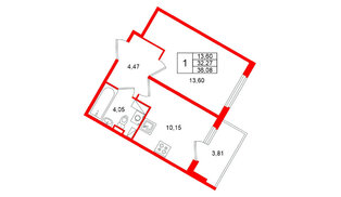 Квартира в ЖК Любоград, 1 комнатная, 36.08 м², 4 этаж