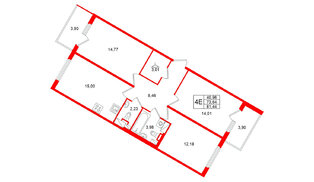 Квартира в ЖК Любоград, 3 комнатная, 81.44 м², 3 этаж