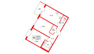 Квартира в ЖК «Любоград», 2 комнатная, 55.37 м², 4 этаж