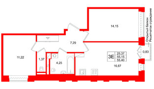 Квартира в ЖК Аристократ, 2 комнатная, 55.15 м², 7 этаж