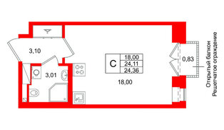 Квартира в ЖК «Аристократ», студия, 24.11 м², 7 этаж