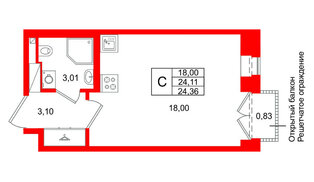 Квартира в ЖК Аристократ, студия, 24.11 м², 4 этаж