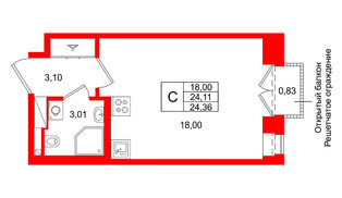 Квартира в ЖК Аристократ, студия, 24.11 м², 4 этаж