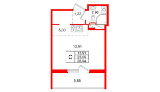 Квартира в ЖК Любоград, студия, 28.94 м², 4 этаж