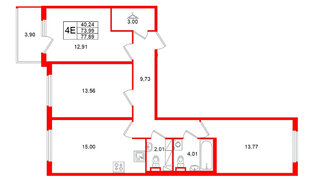 Квартира в ЖК Любоград, 3 комнатная, 77.89 м², 2 этаж