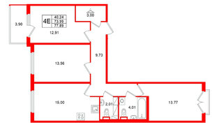 Квартира в ЖК Любоград, 3 комнатная, 77.89 м², 4 этаж