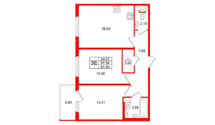 Квартира в ЖК «Любоград», 2 комнатная, 61.44 м², 2 этаж