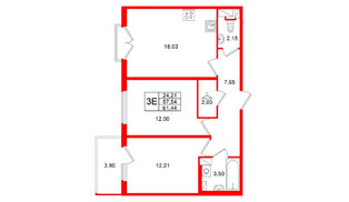 Квартира в ЖК «Любоград», 2 комнатная, 61.44 м², 4 этаж