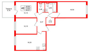 Квартира в ЖК Любоград, 3 комнатная, 82.67 м², 1 этаж