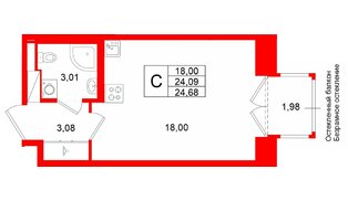 Квартира в ЖК «Аристократ», студия, 24.09 м², 7 этаж