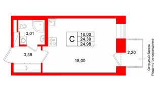 Квартира в ЖК Аристократ, студия, 24.39 м², 4 этаж