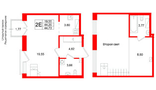 Квартира в ЖК Аристократ, 1 комнатная, 44.2 м², 8 этаж