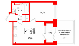 Квартира в ЖК Аристократ, 1 комнатная, 36.45 м², 1 этаж