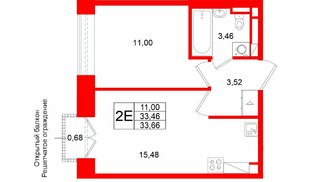Квартира в ЖК «Аристократ», 1 комнатная, 33.46 м², 4 этаж