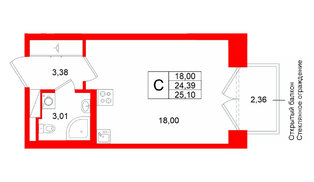 Квартира в ЖК Аристократ, студия, 24.39 м², 2 этаж