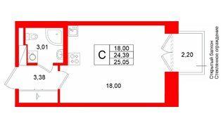 Квартира в ЖК Аристократ, студия, 24.39 м², 7 этаж