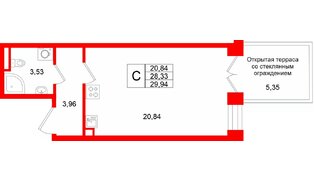 Квартира в ЖК Аристократ, студия, 28.33 м², 1 этаж