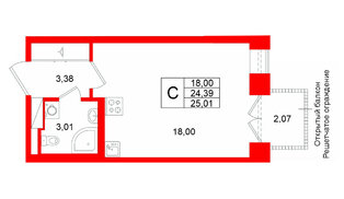 Квартира в ЖК Аристократ, студия, 24.39 м², 5 этаж