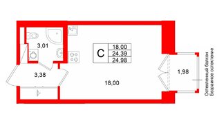 Квартира в ЖК Аристократ, студия, 24.39 м², 5 этаж