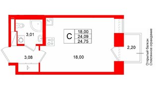 Квартира в ЖК «Аристократ», студия, 24.09 м², 2 этаж