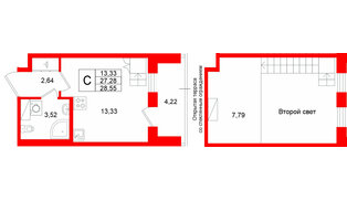 Квартира в ЖК «Аристократ», студия, 27.28 м², 8 этаж