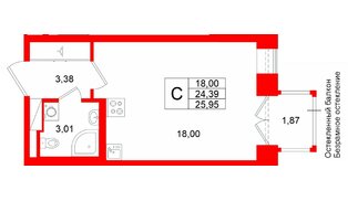 Квартира в ЖК «Аристократ», студия, 24.39 м², 4 этаж