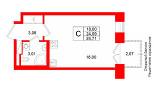 Квартира в ЖК «Аристократ», студия, 24.09 м², 2 этаж